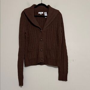 Vintage Weatherproof Brown Women Cardigan L cable knit wool academia Y2K button